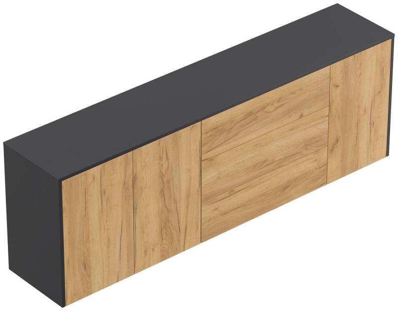 Magnolia Home Sideboard Sideboard Silia B hängend 200cm 3 Türen 3 Pushauszüge Grafit Eiche von Magnolia Home