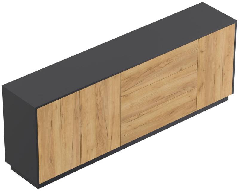 Magnolia Home Sideboard Sideboard Silia B stehend 200cm 3 Türen 3 Pushauszüge Grafit Eiche von Magnolia Home