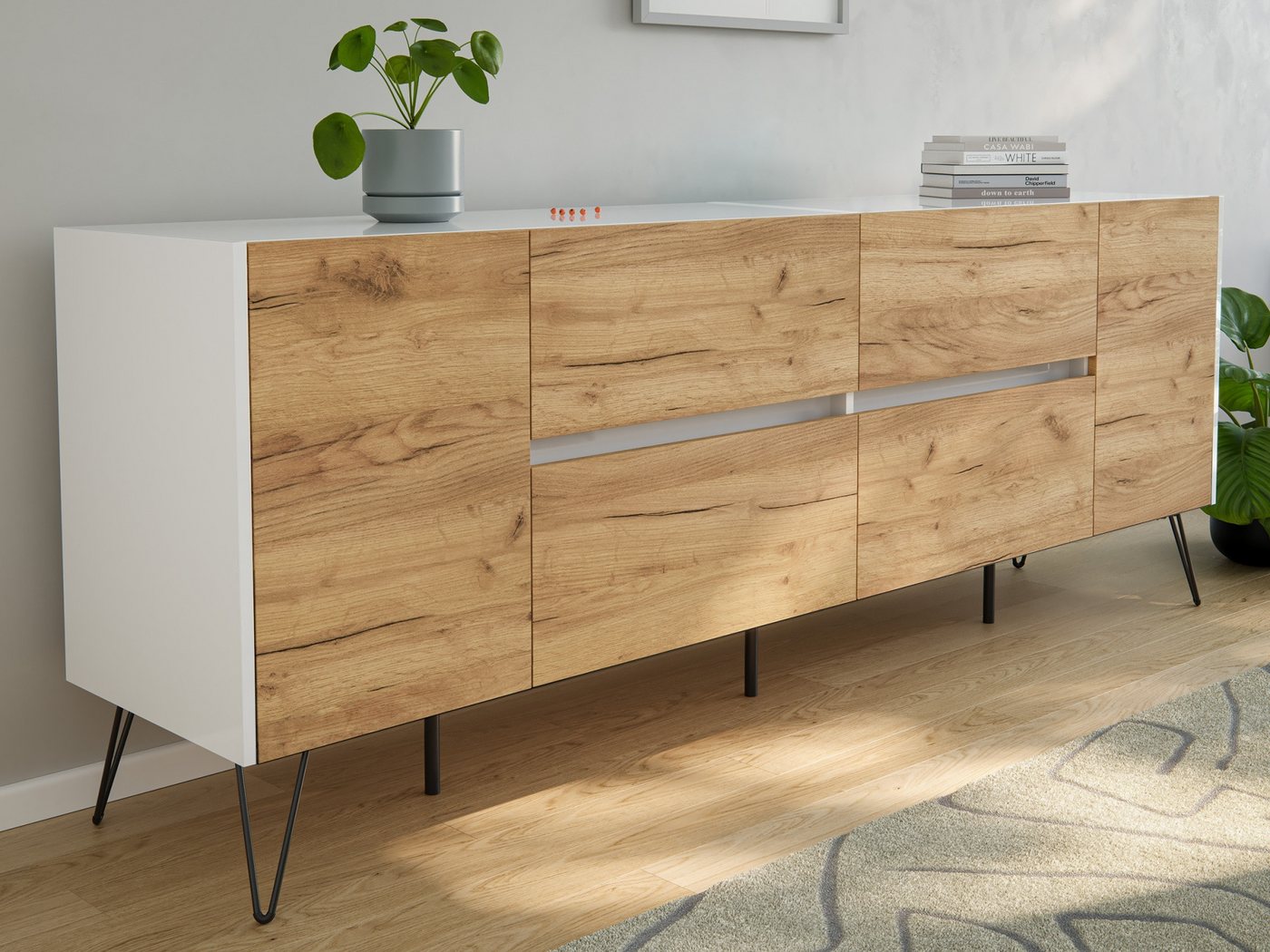 Magnolia Home Sideboard Sideboard Yako 200cm 2 Türen 4 Schubladen Weiß Hgl mit Eiche Fronten Magnolia Home Sideboard Sideboard Yako 200cm 2 Türen 4 Schubladen Weiß Hgl mit Eiche Fronten von Magnolia Home