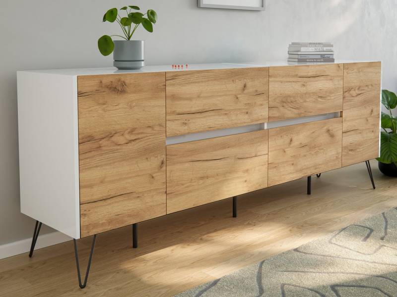 Magnolia Home Sideboard Sideboard Yako 200cm 2 Türen 4 Schubladen Weiß Hgl mit Eiche Fronten Magnolia Home Sideboard Sideboard Yako 200cm 2 Türen 4 Schubladen Weiß Hgl mit Eiche Fronten von Magnolia Home
