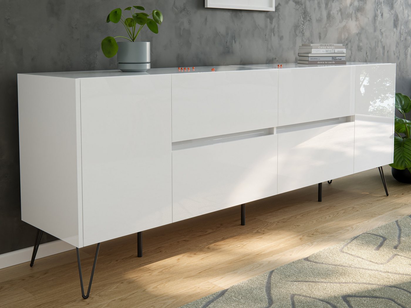 Magnolia Home Sideboard Sideboard Yako 200cm 2 Türen 4 Schubladen Weiß Hgl Magnolia Home Sideboard Sideboard Yako 200cm 2 Türen 4 Schubladen Weiß Hgl von Magnolia Home