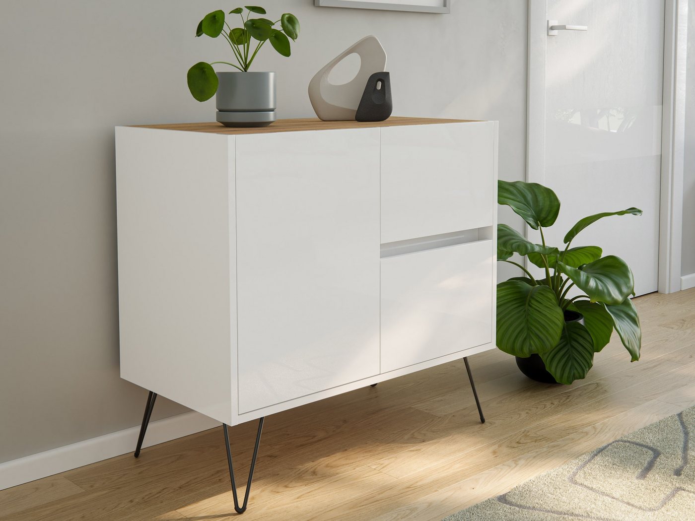 Magnolia Home Sideboard Sideboard Yako 80cm 2 SoftClose 1 Tür Weiß/Eiche Top Magnolia Home Sideboard Sideboard Yako 80cm 2 SoftClose 1 Tür Weiß/Eiche Top von Magnolia Home