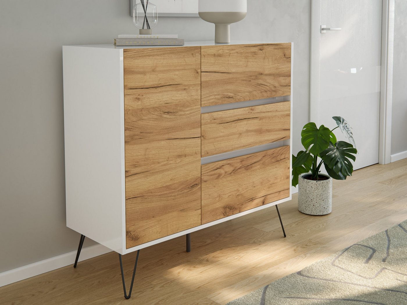 Magnolia Home Sideboard Sideboard Yako XL 100cm 3 SoftClose 1 Tür Weiß/Eiche Front Magnolia Home Sideboard Sideboard Yako XL 100cm 3 SoftClose 1 Tür Weiß/Eiche Front von Magnolia Home
