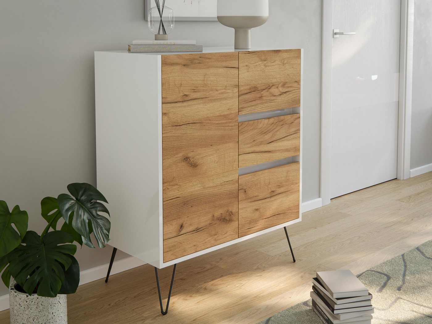 Magnolia Home Sideboard Sideboard Yako XL 80cm 3 SoftClose 1 Tür Weiß/Eiche Front Magnolia Home Sideboard Sideboard Yako XL 80cm 3 SoftClose 1 Tür Weiß/Eiche Front von Magnolia Home