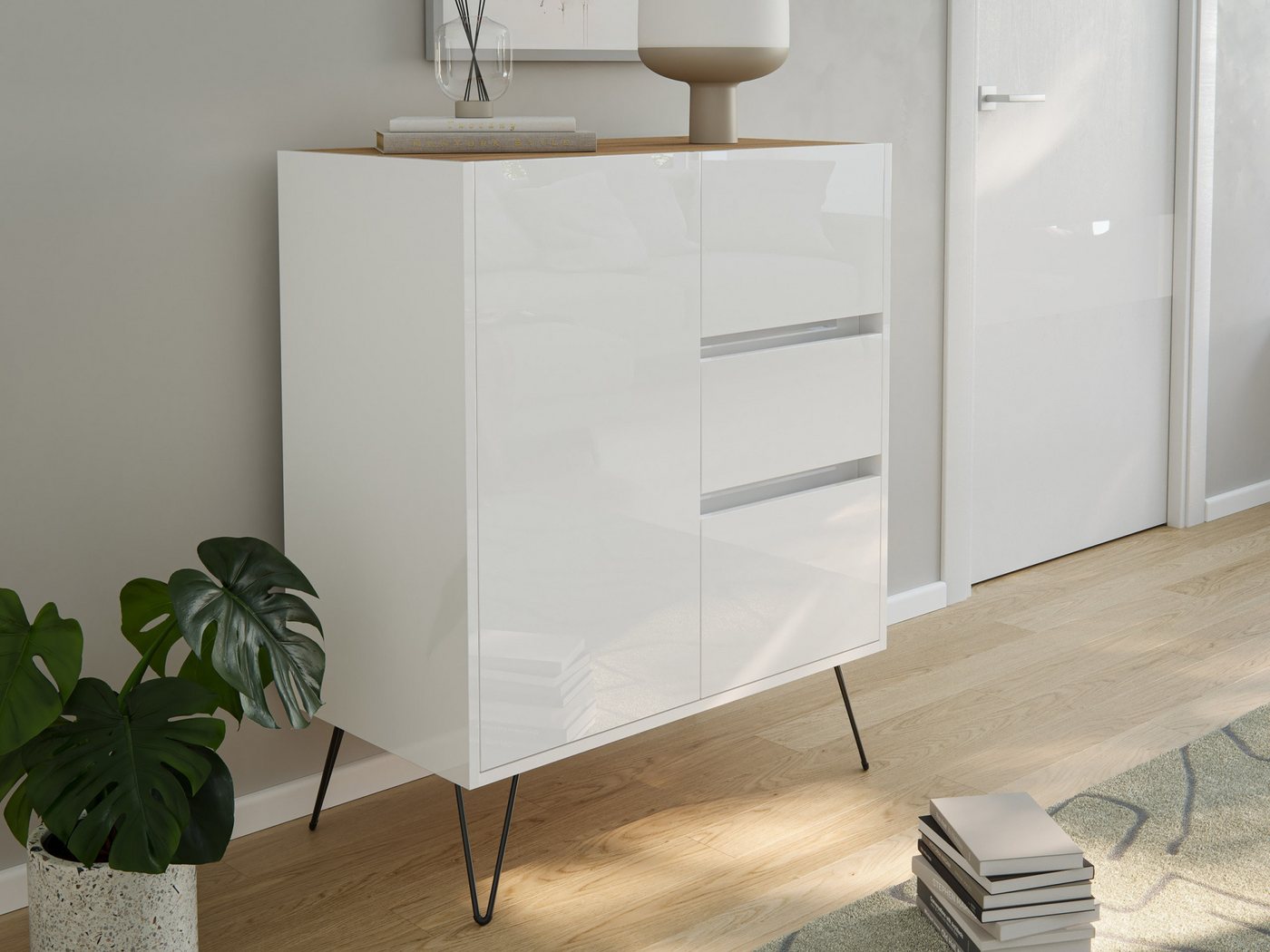 Magnolia Home Sideboard Sideboard Yako XL 80cm 3 SoftClose 1 Tür Weiß/Eiche Top Magnolia Home Sideboard Sideboard Yako XL 80cm 3 SoftClose 1 Tür Weiß/Eiche Top von Magnolia Home