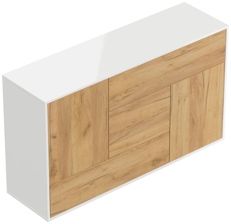 Magnolia Home Sideboard Sideboard stehend Karat A 140cm 2 Türen 4 Pushauszüge Weiß Hgl Eiche von Magnolia Home