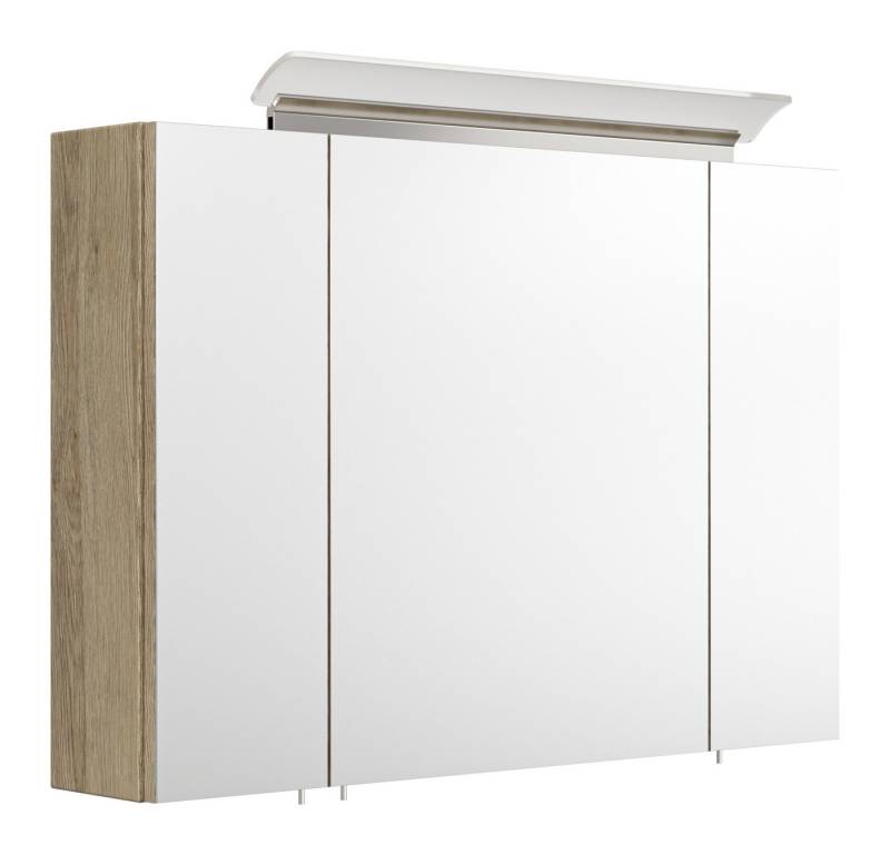 Magnolia Home Spiegelschrank Spiegelschrank 90cm inkl. Design LED-Lampe und Glasböden eiche hell von Magnolia Home