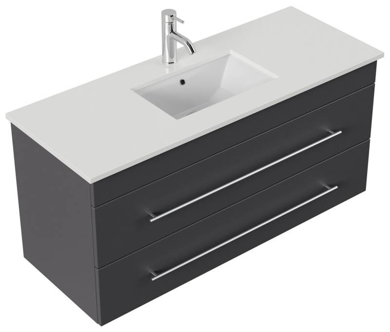 Magnolia Home Waschtisch Badmöbel Brigg 120 weißes Quarz SoftClose anthrazit von Magnolia Home