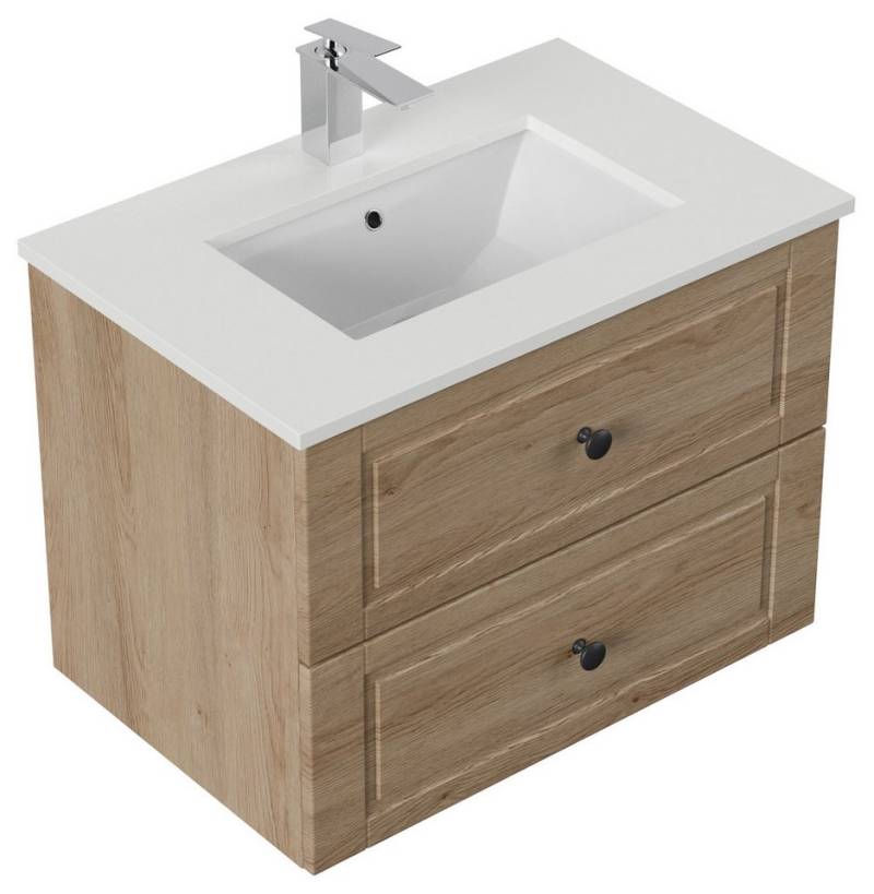 Magnolia Home Waschtisch Badmöbel Ely 70 Cottage weißes Quarz SoftClose eiche hell von Magnolia Home