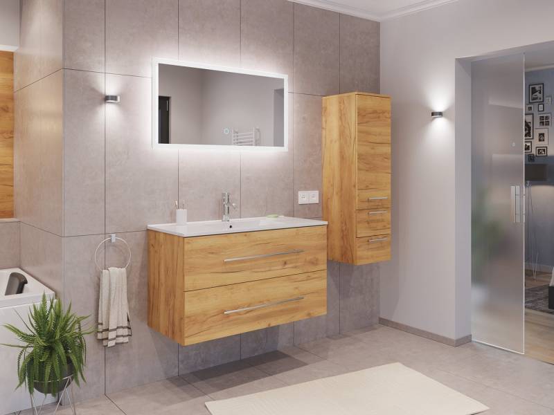 Magnolia Home Waschtisch Badmöbel Set Firenze 100 3tlg. LED Spiegel und Seitenschrank eiche gol von Magnolia Home
