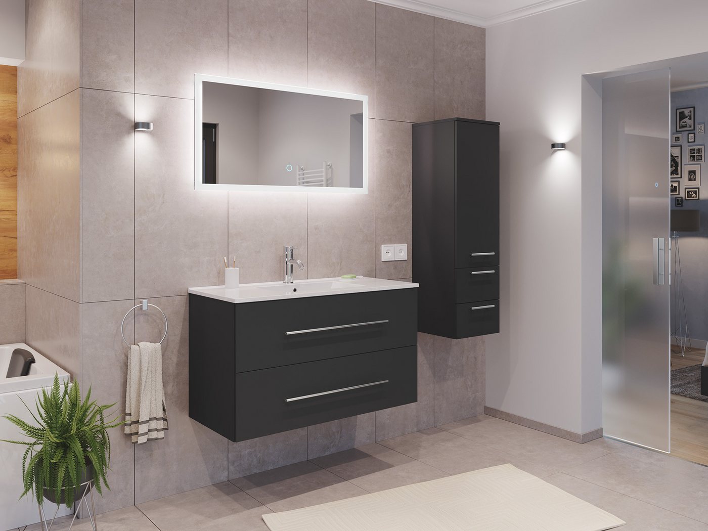 Magnolia Home Waschtisch Badmöbel Set Firenze 100 3tlg. LED Spiegel und Seitenschrank grafit Magnolia Home Waschtisch Badmöbel Set Firenze 100 3tlg. LED Spiegel und Seitenschrank grafit von Magnolia Home