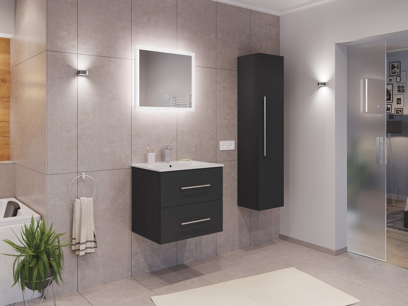 Magnolia Home Waschtisch Badmöbel Set Firenze 60 3tlg. LED Spiegel und Hochschrank grafit Magnolia Home Waschtisch Badmöbel Set Firenze 60 3tlg. LED Spiegel und Hochschrank grafit von Magnolia Home