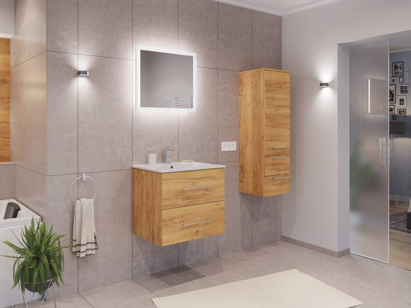 Magnolia Home Waschtisch Badmöbel Set Firenze 60 3tlg. LED Spiegel und Seitenschrank eiche gold von Magnolia Home
