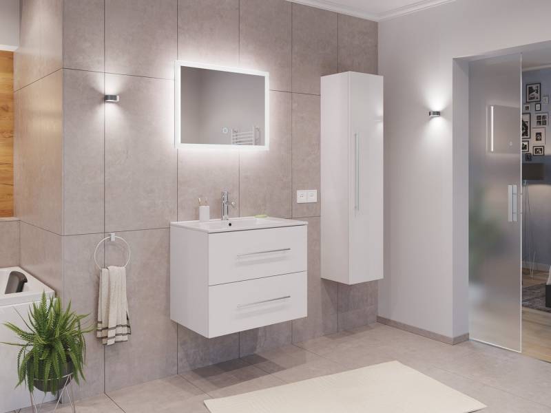 Magnolia Home Waschtisch Badmöbel Set Firenze 70 3tlg. LED Spiegel und Hochschrank weiß hochgla von Magnolia Home