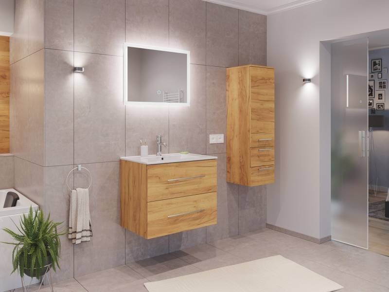 Magnolia Home Waschtisch Badmöbel Set Firenze 70 3tlg. LED Spiegel und Seitenschrank eiche gold von Magnolia Home
