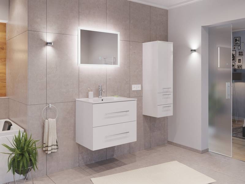 Magnolia Home Waschtisch Badmöbel Set Firenze 70 3tlg. LED Spiegel und Seitenschrank weiß hochg von Magnolia Home