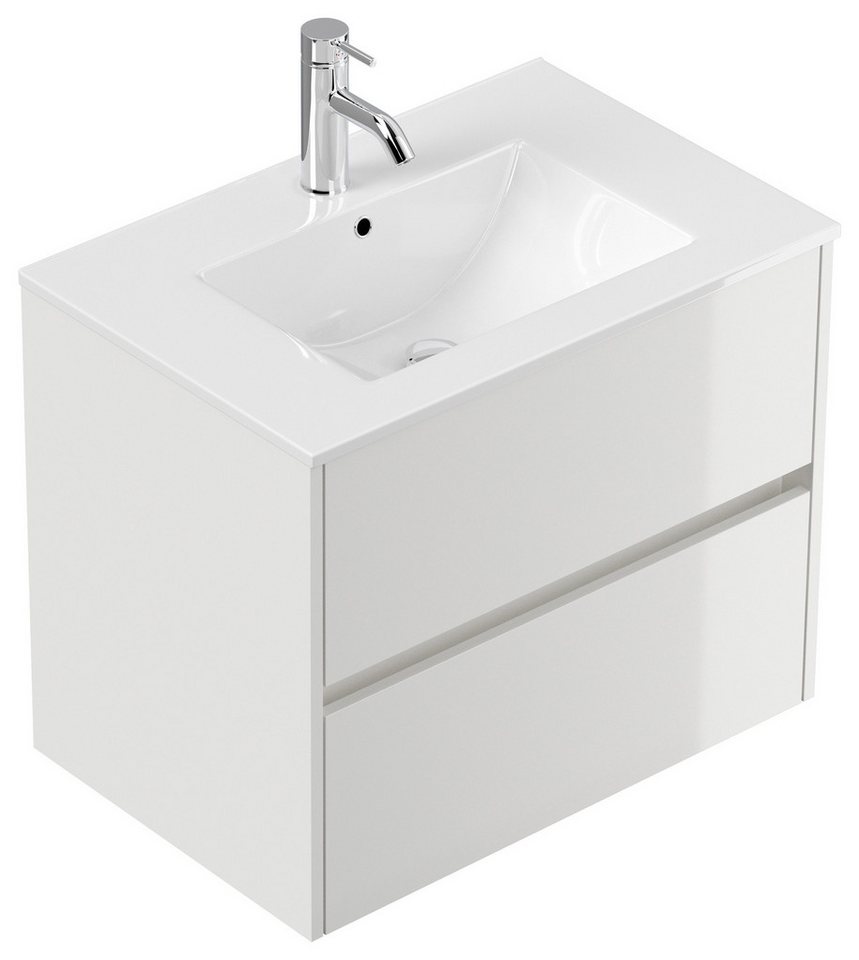 Magnolia Home Waschtisch Badmöbel Taifun & Waschtisch 70cm 2 Greifraum SoftClose Auszüge weiß H von Magnolia Home