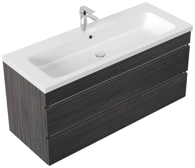 Magnolia Home Waschtisch Badmöbel Via 120 SoftClose anthrazit gemasert mit grifflosen Schublade von Magnolia Home