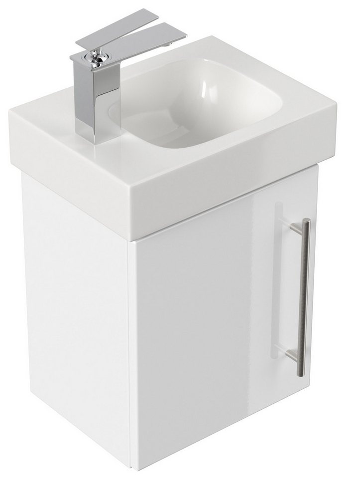 Magnolia Home Waschtisch Badmöbel mit Geberit Icon Waschbecken 38 cm links SoftClose weiss hoch von Magnolia Home