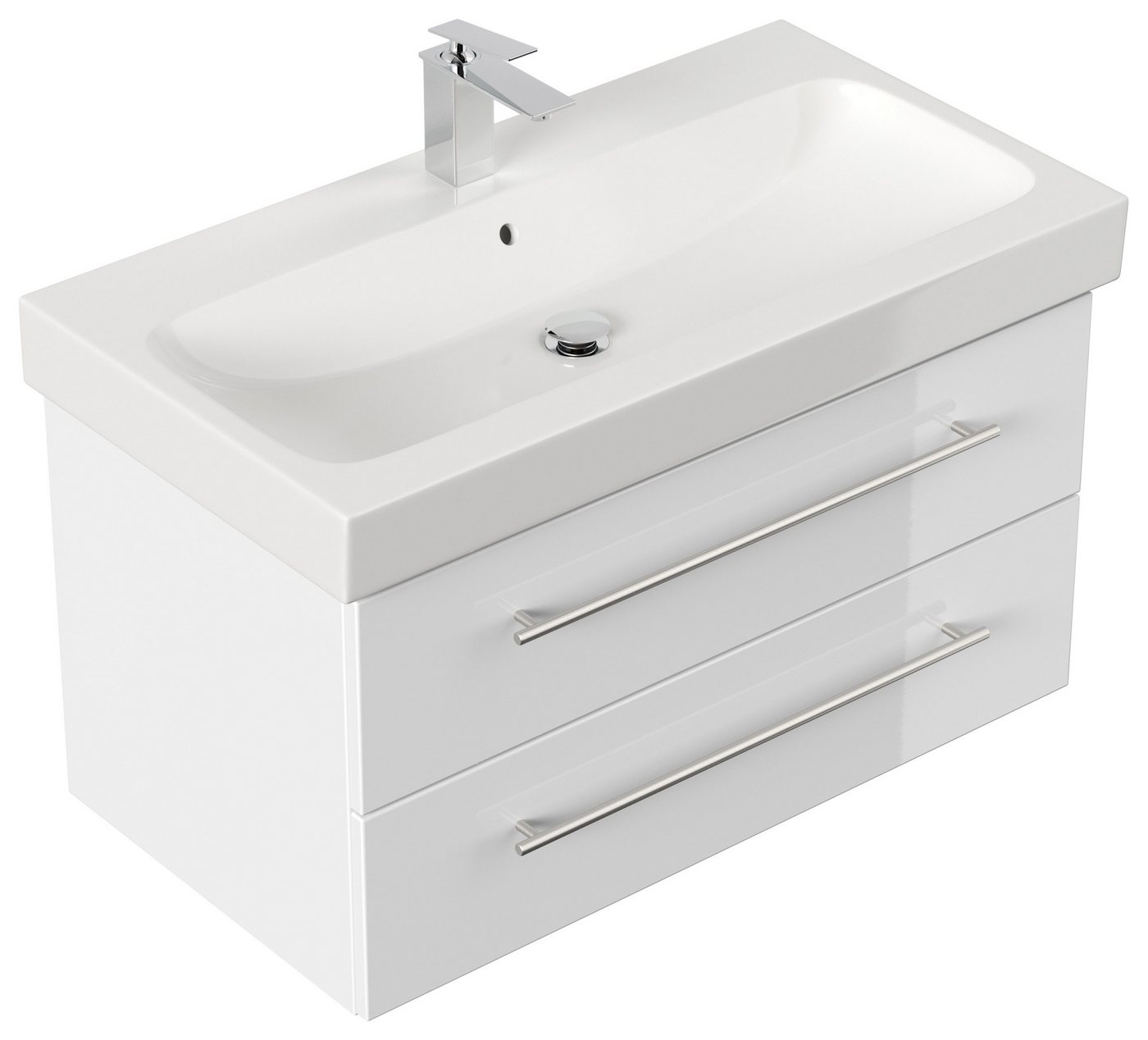 Magnolia Home Waschtisch Badmöbel mit Geberit Icon Waschbecken 90 cm SoftClose weiss hochglanz von Magnolia Home