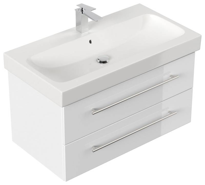 Magnolia Home Waschtisch Badmöbel mit Geberit Icon Waschbecken 90 cm SoftClose weiss hochglanz von Magnolia Home