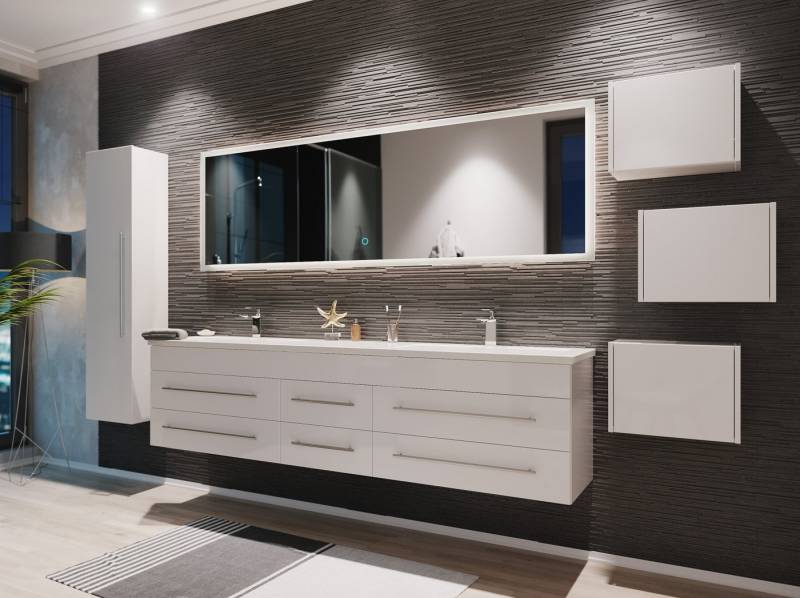 Magnolia Home Waschtisch Badmöbelset Colossos200 4-teilig LED Spiegel Hochschrank 3er Boxen wei von Magnolia Home