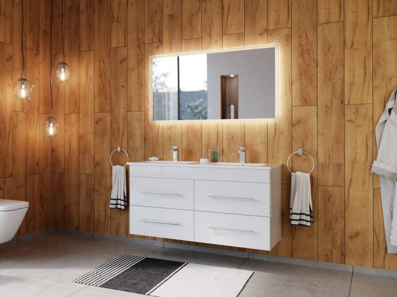 Magnolia Home Waschtisch Badmöbelset Helios 2-teilig LED Spiegel weiss hochglanz von Magnolia Home