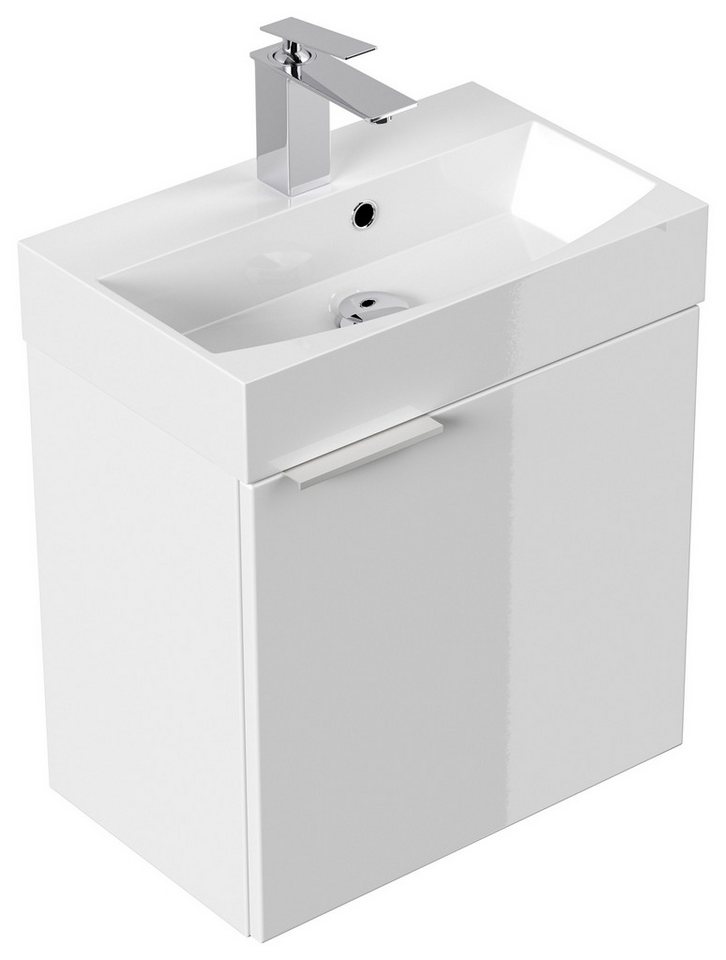 Magnolia Home Waschtisch Gäste WC Badmöbel Kubus Slimline 50cm SoftClose weiß hochglanz von Magnolia Home