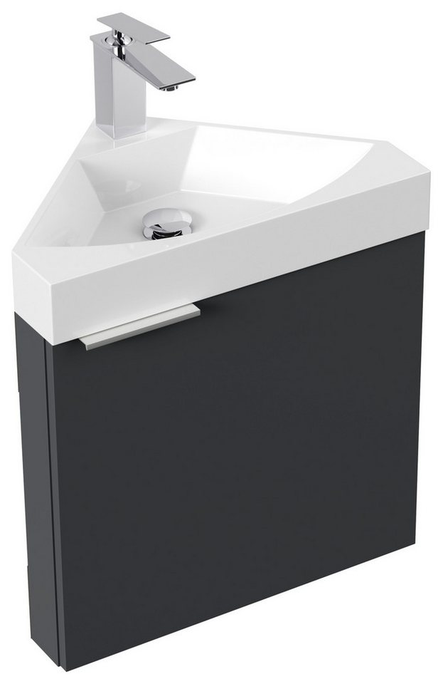 Magnolia Home Waschtisch Gäste WC Eckbadmöbel Diamant Slimline Gästebad SoftClose grafit von Magnolia Home