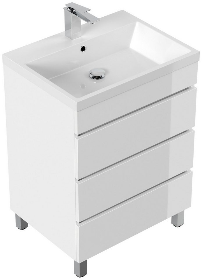 Magnolia Home Waschtisch Stand Badmöbel Via 70 SoftClose weiss hochglanz mit drei grifflosen Sc von Magnolia Home