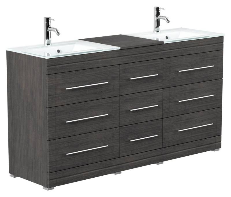 Magnolia Home Waschtisch Stand Doppel Badmöbel Vitro Modern inkl. Glasbecken SoftClose anthrazi von Magnolia Home