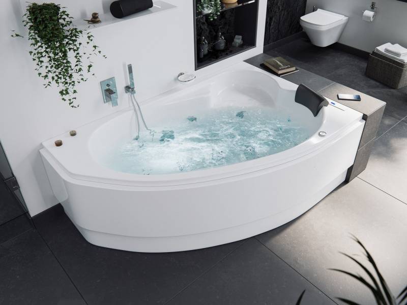 Magnolia Home Whirlpool-Badewanne Constantin rechts Whirlpool Set mit der Befüllung über den Überlauf von Magnolia Home