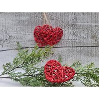 Rote Glitter Weihnachten Ornament Set Of 3 Urlaub Diy, Rattan Herzen, Korbherzen Diy Cottagecore Dekor von MagnoliaFloralTexas