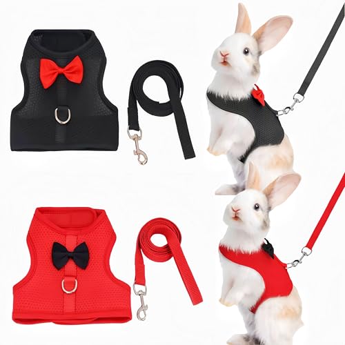 Magnoloran Verstellbares Hasengeschirr und Leine, 2er-Pack, atmungsaktives Netzgewebe, Geschirr für Kaninchen, Kätzchen, Frettchen, Welpen, kleine Haustiere, Schwarz und Rot, Größe L Magnoloran Verstellbares Hasengeschirr und Leine, 2er-Pack, atmungsaktives Netzgewebe, Geschirr für Kaninchen, Kätzchen, Frettchen, Welpen, kleine Haustiere, Schwarz und Rot, Größe L von Magnoloran