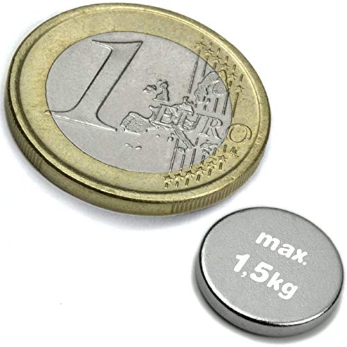 10 x Scheibenmagnet Rundmagnet Ø 13x 2mm - Neodym N45, Nickel - hält 1,5kg - Magnetscheiben - starke Supermagnete mit extremer Haftkraft für Kühlschrank Magnet Glasboards Magnettafel Pinnwand Whiteboard von Magnosphere