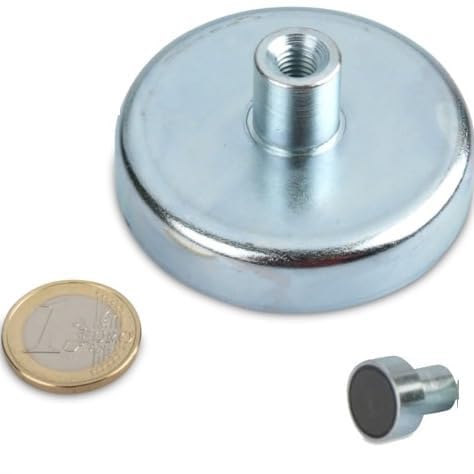 2 x Ferrit Flachgreifer Ø 57,0 mm x 12,0 mm mit Gewindebuchse M4 x 12 mm - hält 28,0 kg - 2 Stück - Topfmagnete mit Gewinde-Buchse (Innengewinde) von Magnosphere