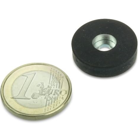 2 x Magnet-System Neodym Ø 22 mm gummiert mit Zylinderbohrung - Haftkraft 3,8 kg - 2 Stück - Magnetsysteme mit Gummimantel mit Bohrung zum Anschrauben von Magnosphere