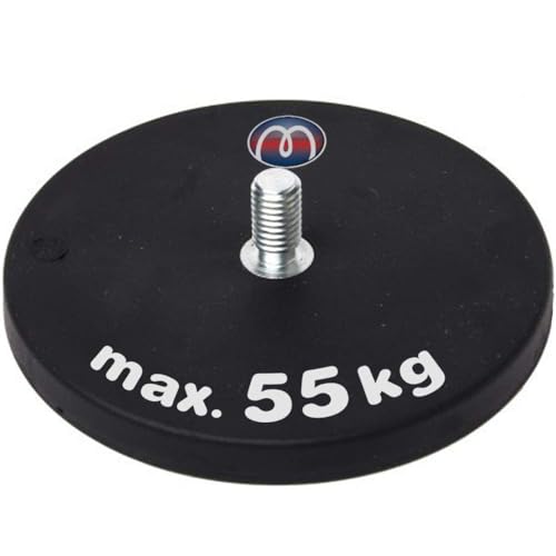 2 x Neodym Magnet-System gummiert Ø 88 mm Gewinde-Zapfen (Außen-Gewinde) M8 - Haftkraft 55 kg - 2 Stück - Starke Magnete mit Gummi-Mantel - Anti-Rutsch Beschichtung von Magnosphere