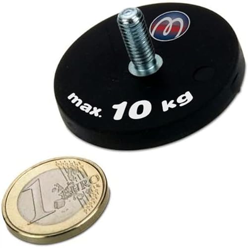 2 x Neodym Magnet-System gummiert Ø 43 mm Gewinde-Zapfen (Außen-Gewinde): M6 - Haftkraft 10 kg - 2 Stück - Starke Magnete mit Gummi-Mantel Anti-Rutsch Beschichtung von Magnosphere