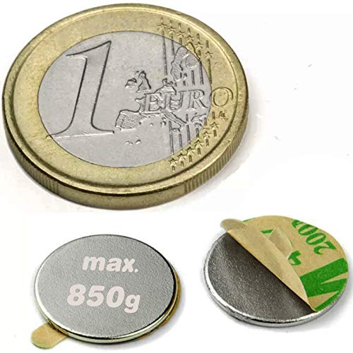 20 x Scheibenmagnet Rundmagnet selbstklebend 3M - Ø 13 x 1mm - Neodym N35 (NdFeB) vernickelt - Haftkraft 850g - 20 Stück - Starke Selbstklebende Magnete (Klebemagnete) für Industrie und Zuhause von Magnosphere