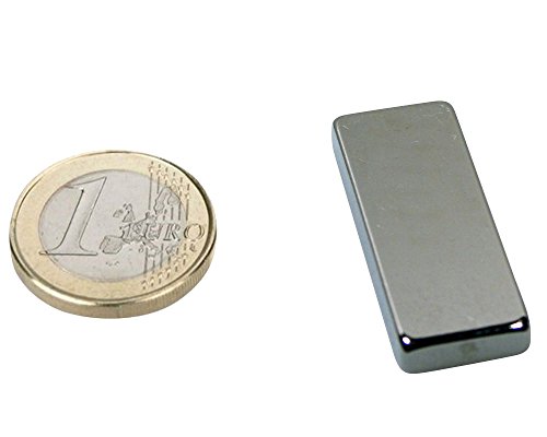 5 x Quadermagnet / Magnetquader 40 x 15 x 3mm Neodym N40, Nickel - 5,5 kg - starker Powermagnet/Supermagnet/Permanentmagnet mit extremer Haftkraft, für Kühlschrank, Magnet Glasboards, Magnettafel, Pinnwand, Whiteboard von Magnosphere