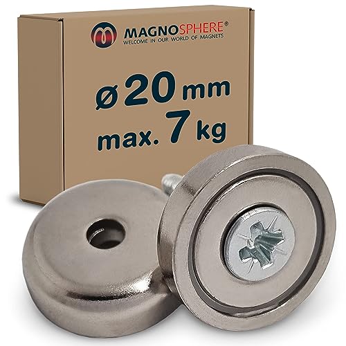 5 x Topfmagnet Neodym Magnet mit Loch extra stark, zum Anschrauben, Magnet schraubbar, Größe: 5 Stück - Ø 20 mm | 7 kg Haftkraft von Magnosphere