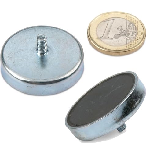 5 x Ferrit Flachgreifer Ø 32,0 x 7,0 mm mit Gewinde M4 x 8 - hält 8 kg - 5 Stück - Topfmagnete mit Gewindezapfen von Magnosphere