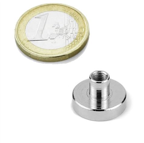 Flachgreifer Topfmagnet Neodym Gewindebuchse verzinkt Ø 6mm - Ø 32mm - Flachgreifer kommen vor allem im Metallbau, Anlagenbau, Vorrichtungsbau, Messebau, Modellbau zum Einsatz, Größen:Ø 20mm | M4 | 14kg Haftkraft von Magnosphere