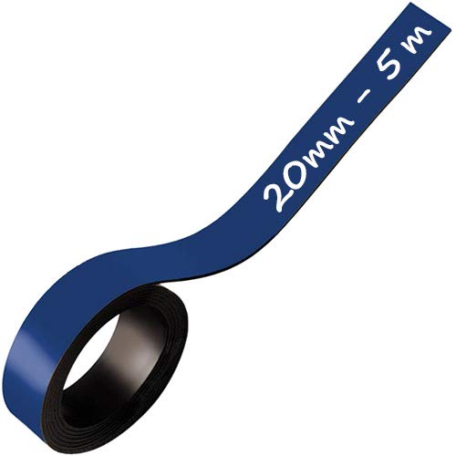 Magnetband Magnetstreifen farbig beschreibbar abwischbar - Breite 20mm - 5m Rolle - Kennzeichnungsband - Ideal zum Beschriften (mit Non-Permanent-Markern) oder farblichen Markierung, Farbe: Blau von Magnosphere