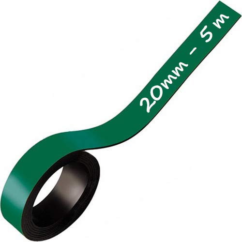 Magnetband Magnetstreifen farbig beschreibbar abwischbar - Breite 20mm - 5m Rolle - Kennzeichnungsband - Ideal zum Beschriften (mit Non-Permanent-Markern) oder farblichen Markierung, Farbe: Grün von Magnosphere