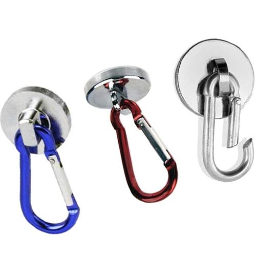 Neodym Magnet-System mit farbigen Karabiner Haken Ø 28 mm - Haftkraft 20kg - Neodym Karabinermagnet Karabiner Magnet mit Karabinerhaken Magnethaken, Farbe:silber von Magnosphere