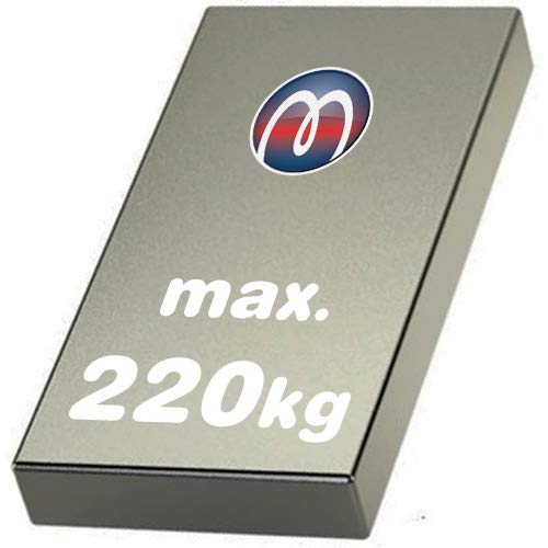 Quadermagnet/Magnetquader 80 x 40 x 20mm Neodym N52, Nickel - 220 kg - starker Powermagnet/Supermagnet/Permanentmagnet mit extremer Haftkraft von Magnosphere
