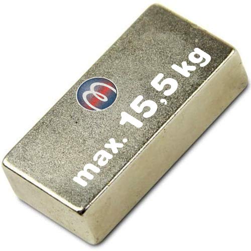 Quadermagnet / Magnetquader 40 x 15 x 10mm Neodym N35, Nickel - 15,5 kg - starker Powermagnet/Supermagnet/Permanentmagnet mit extremer Haftkraft, für Kühlschrank, Magnet Glasboards, Magnettafel, Pinnwand, Whiteboard von Magnosphere