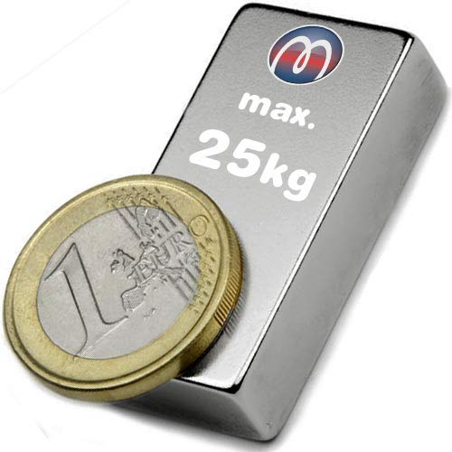 Quadermagnet / Magnetquader 40 x 20 x 10mm Neodym N42, Nickel - 25 kg - starker Powermagnet/Supermagnet/Permanentmagnet mit extremer Haftkraft, für Kühlschrank, Magnet Glasboards, Magnettafel, Pinnwand, Whiteboard von Magnosphere